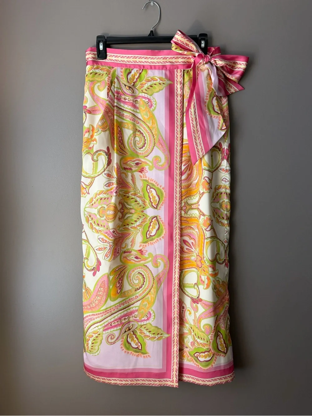 ANTONIO MELANI Pink and Yellow Paisley Scarf Wrap maxi skirt - Picture 2 of 9